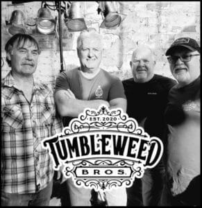 Tumbleweed band members without instruments with band logo superimposed